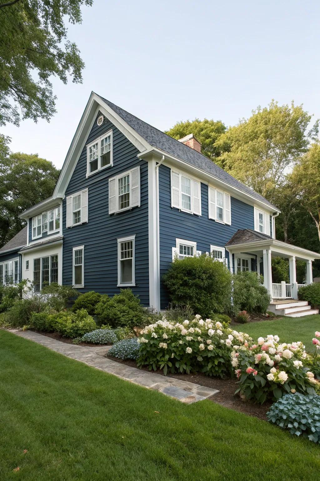 Ocean-blue and white combine for a timeless and classy frontage.