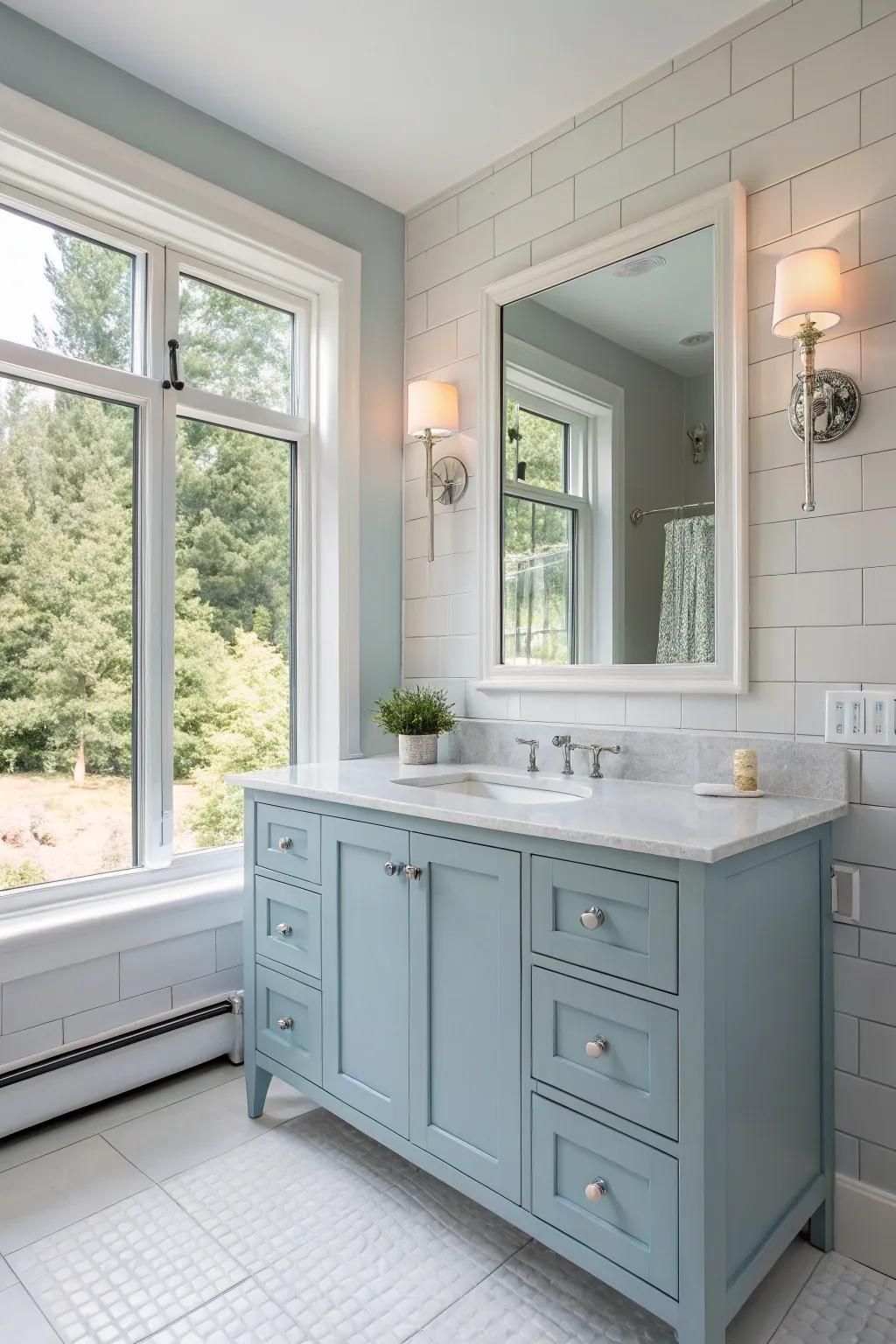 Gentle azure tones evoke a sense of calmness and spaciousness.