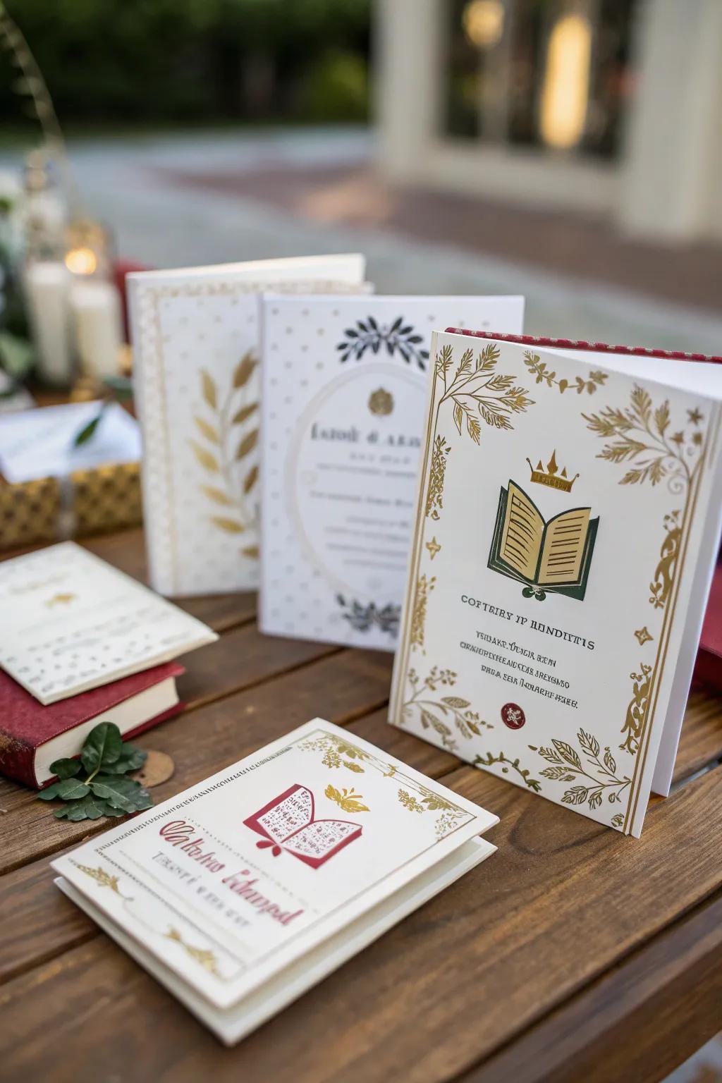 Establish the atmosphere with imaginative literary-themed invites.