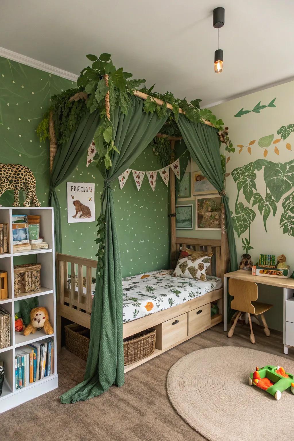 Transform bedtime into a safari adventure with a jungle-themed canopy.