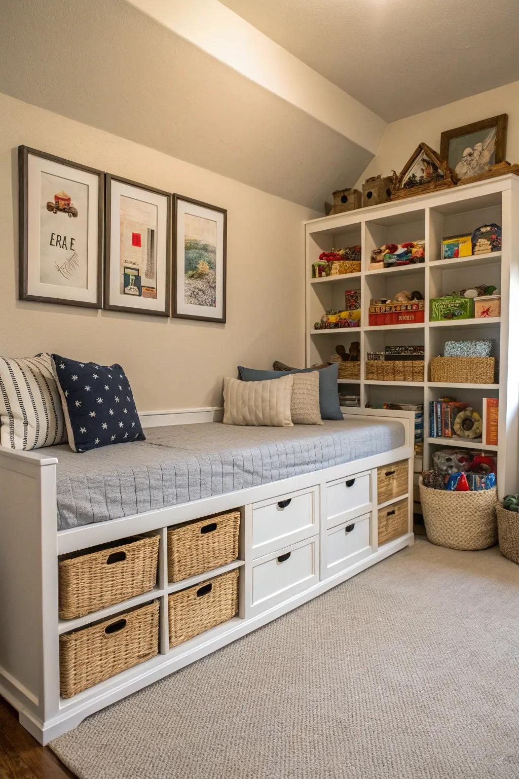 Use space smartly with a daybed that offers handy storage solutions.