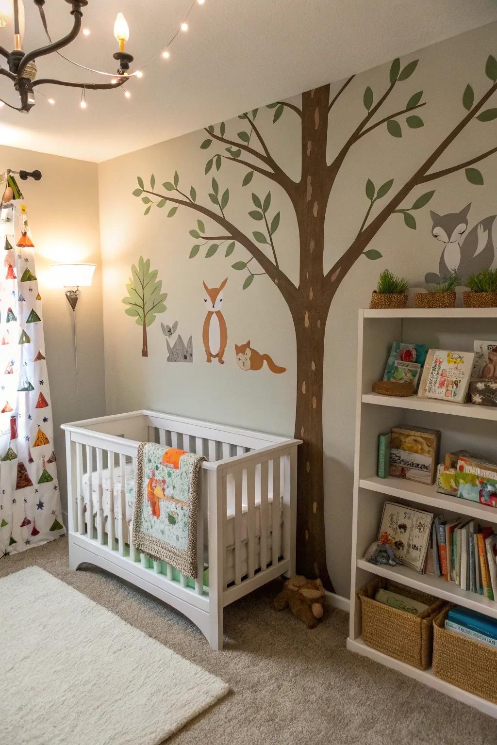 Forge a forest sanctuary with woodland-themed nursery decor.