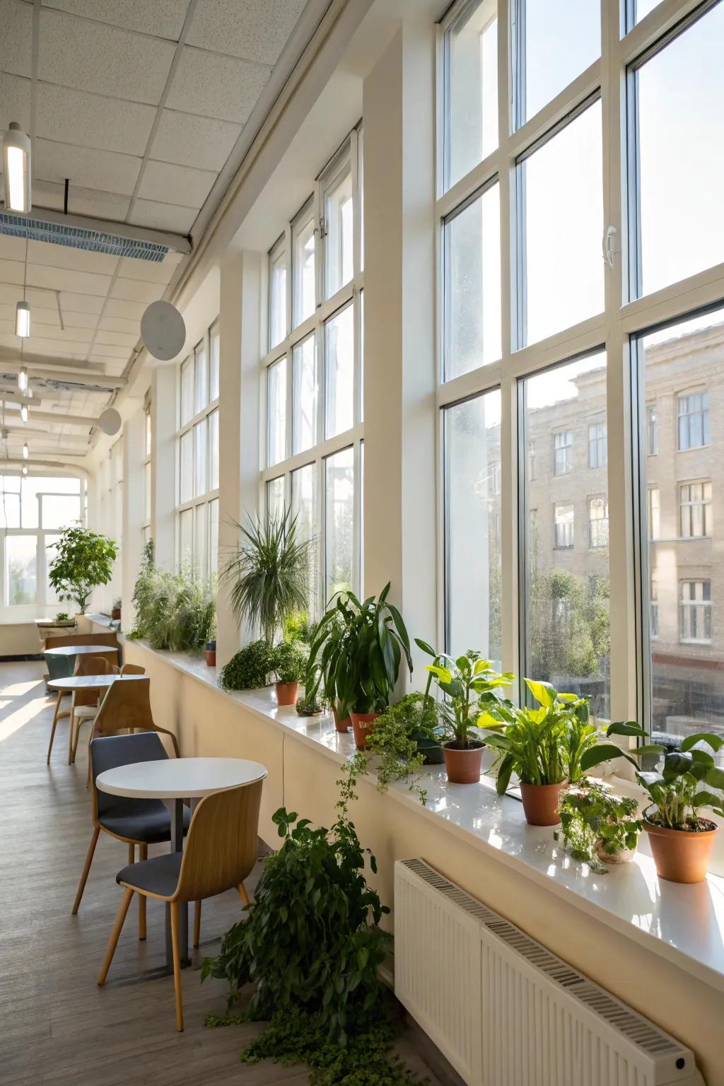 Natural illumination brightens the team respite area, fostering an uplifting setting.