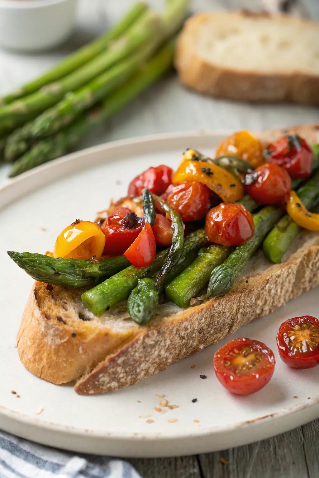 Transform your toast with a vibrant medley of roasted vegetables.