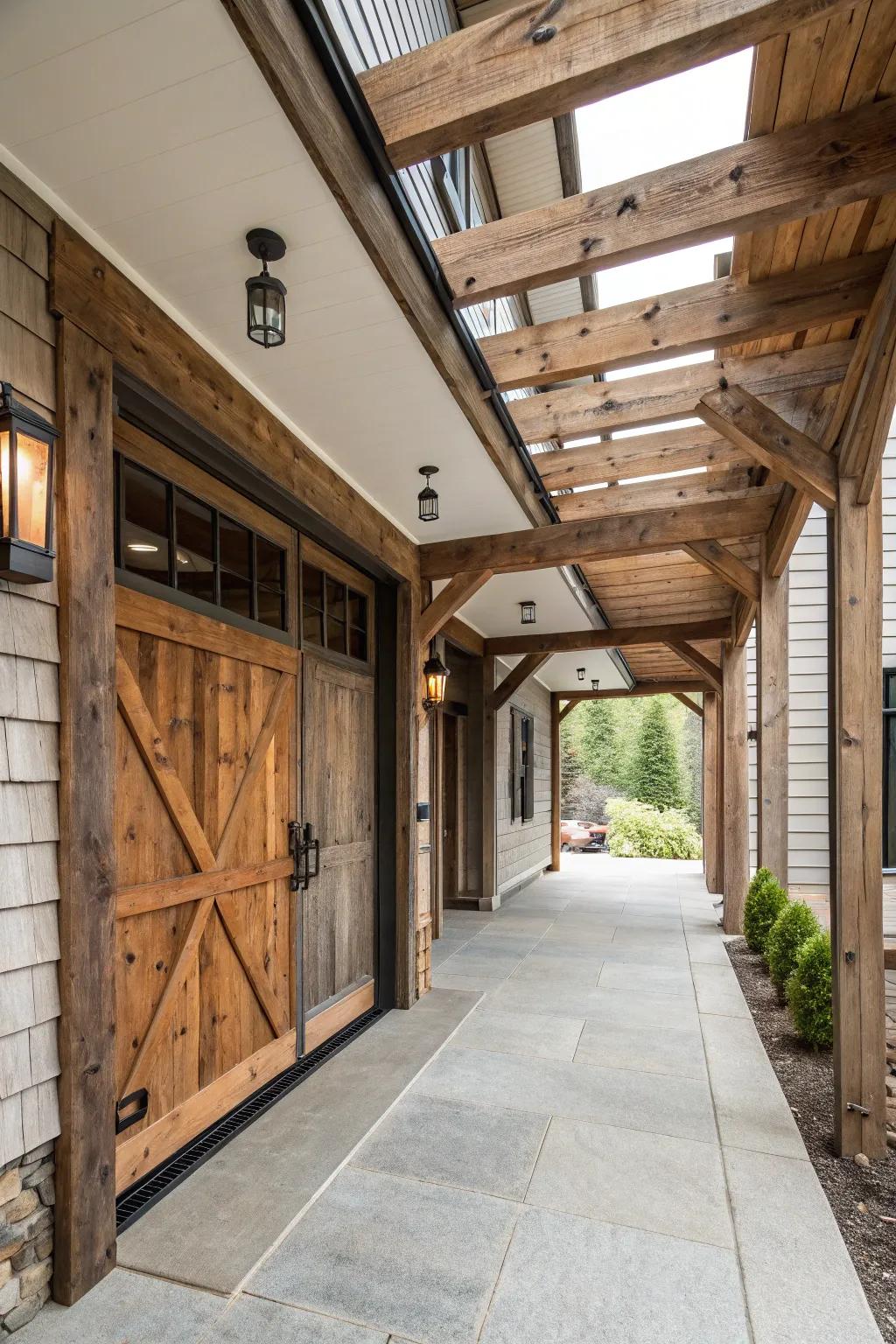 A contemporary country breezeway that breathes warmth and character into the transition space.