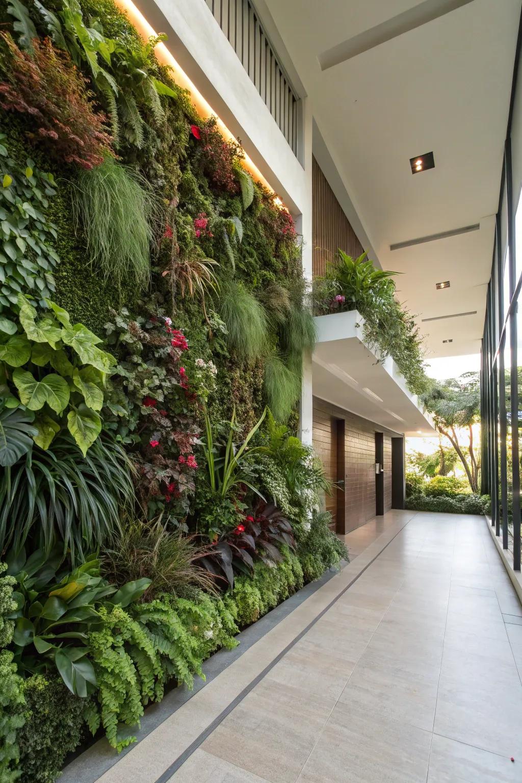A thriving living wall injecting vitality into the breezeway.