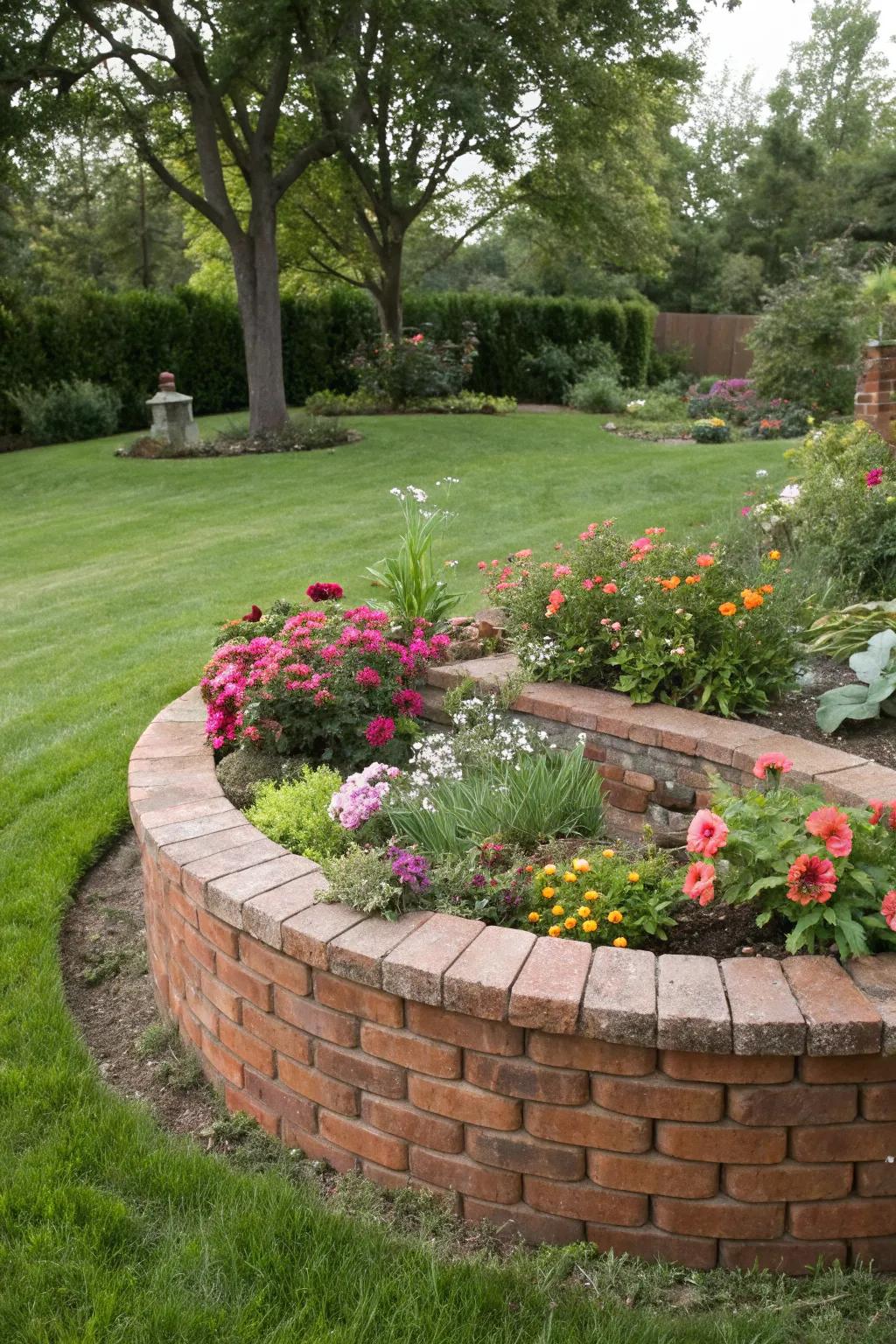 Infuse your garden with a captivating twist using a circular brick raised bed.