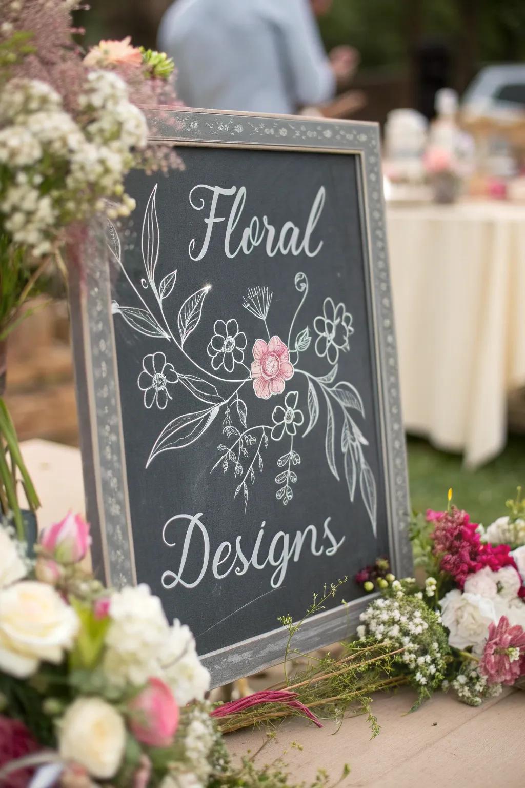 Botanical chalk illustrations blend nature with creativity, creating a stunning display.