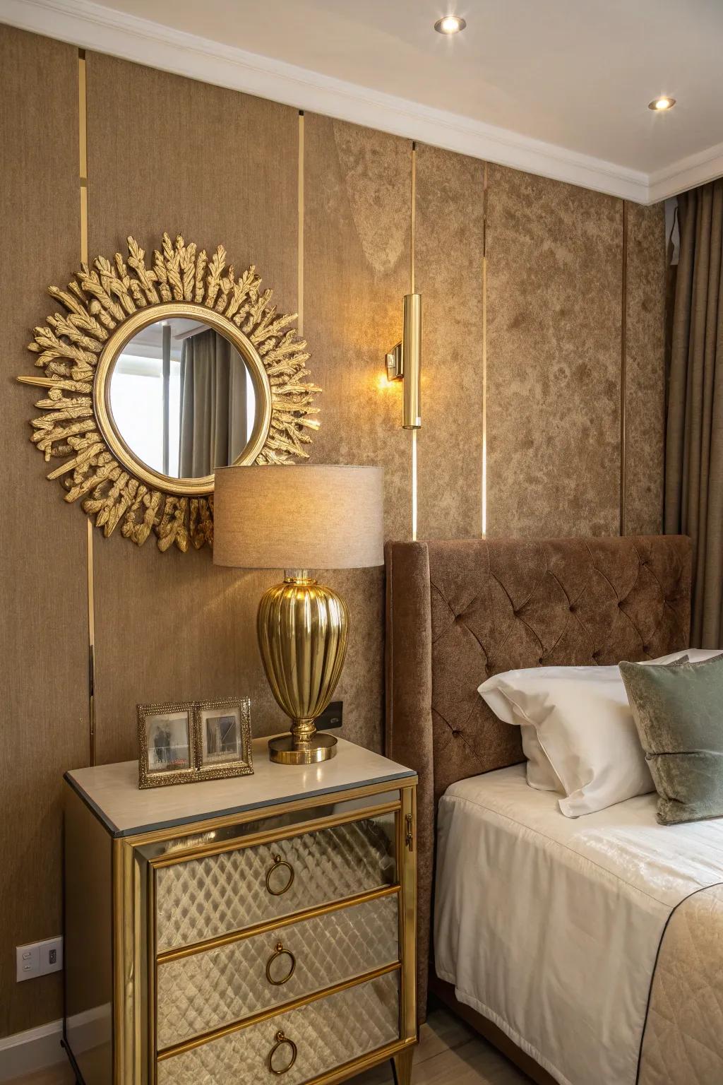 Golden decorations in decor and lighting give a lavish touch.