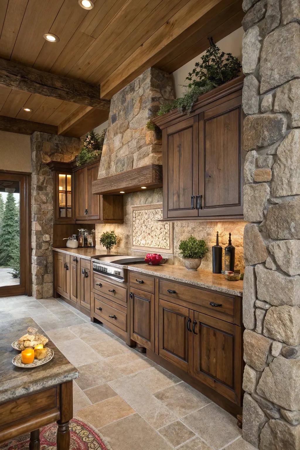 Accept down-to-earth appeal utilizing unprocessed wood grain cabinetry.