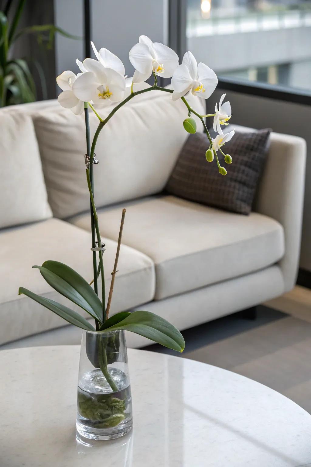 Embrace minimalist elegance with a single orchid.