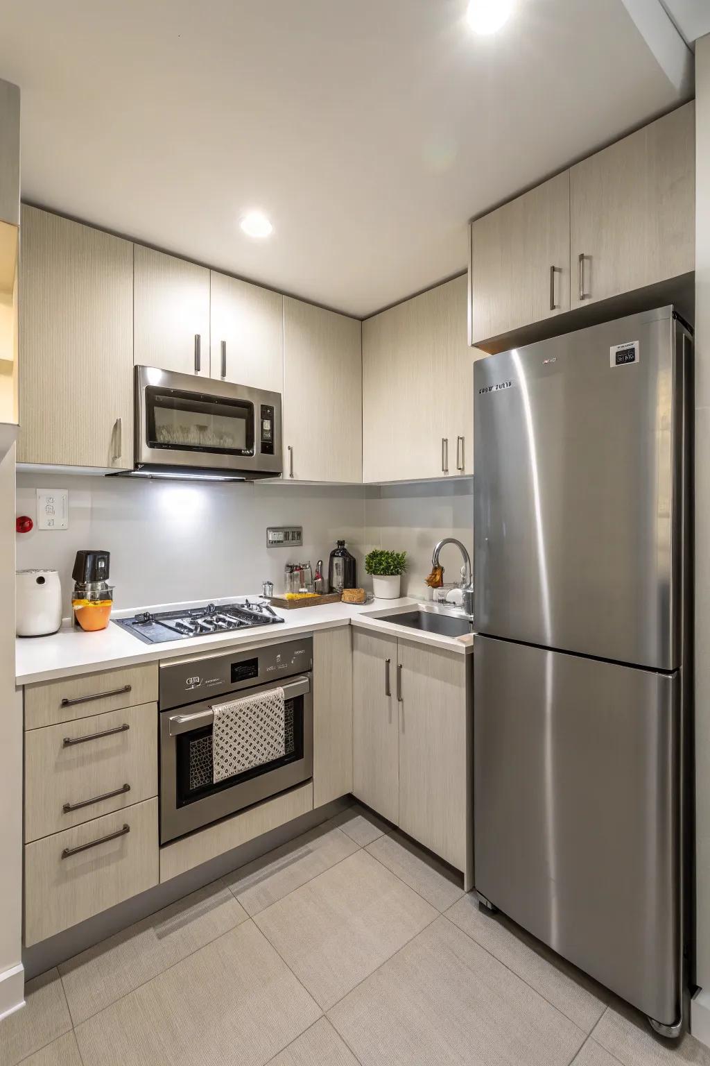 Modern appliances provide a refined detail to a small cooking space.