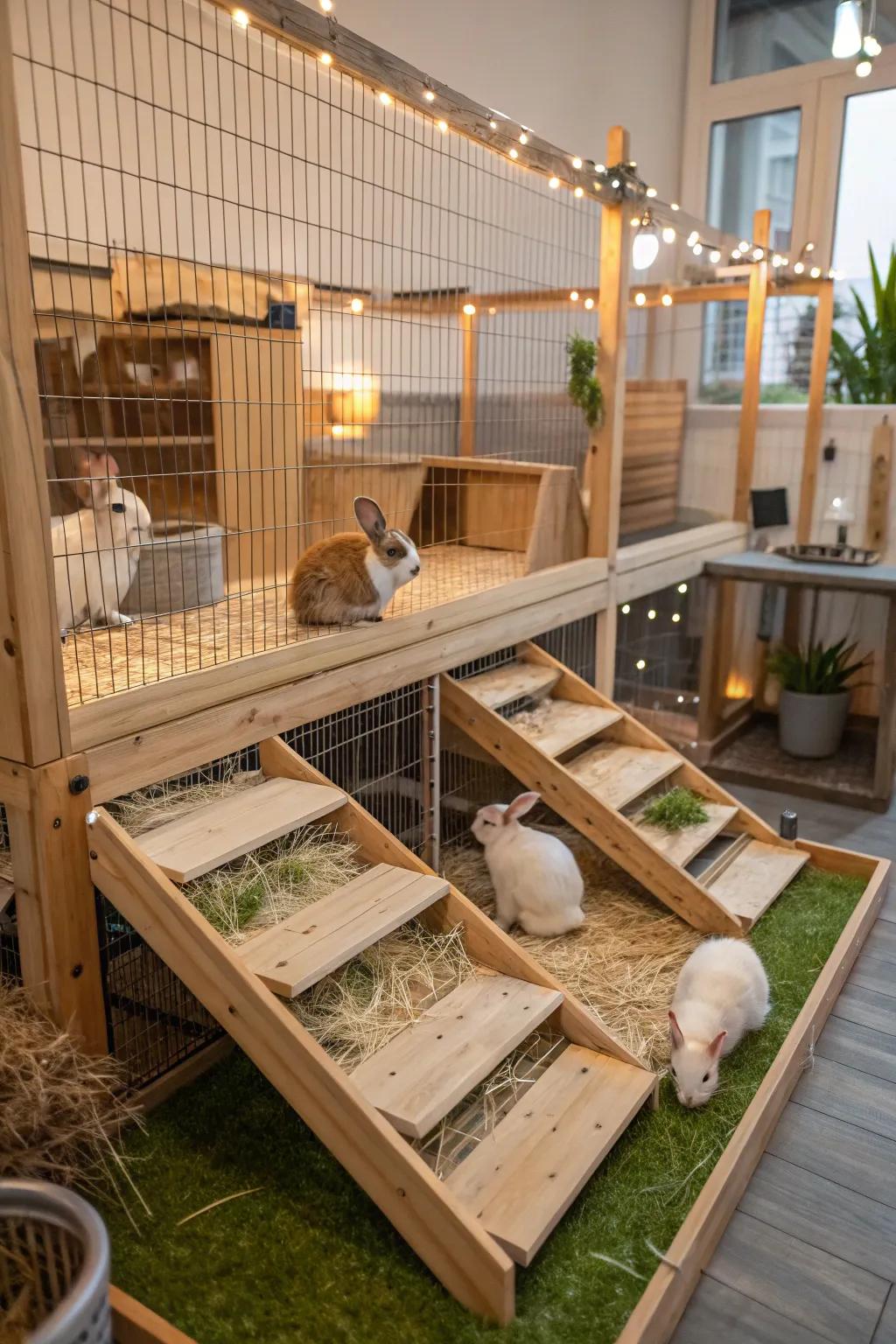 A multi-level layout gives bunnies more to discover.