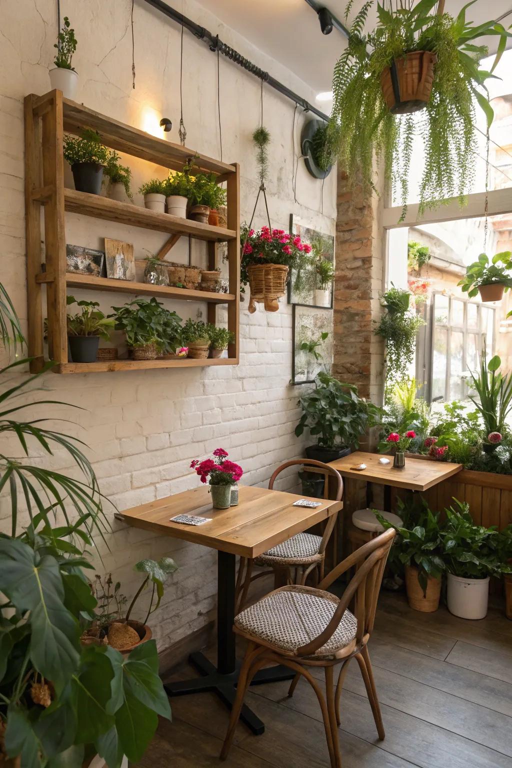 Interior flora imparts a dash of nature to your home cafe.