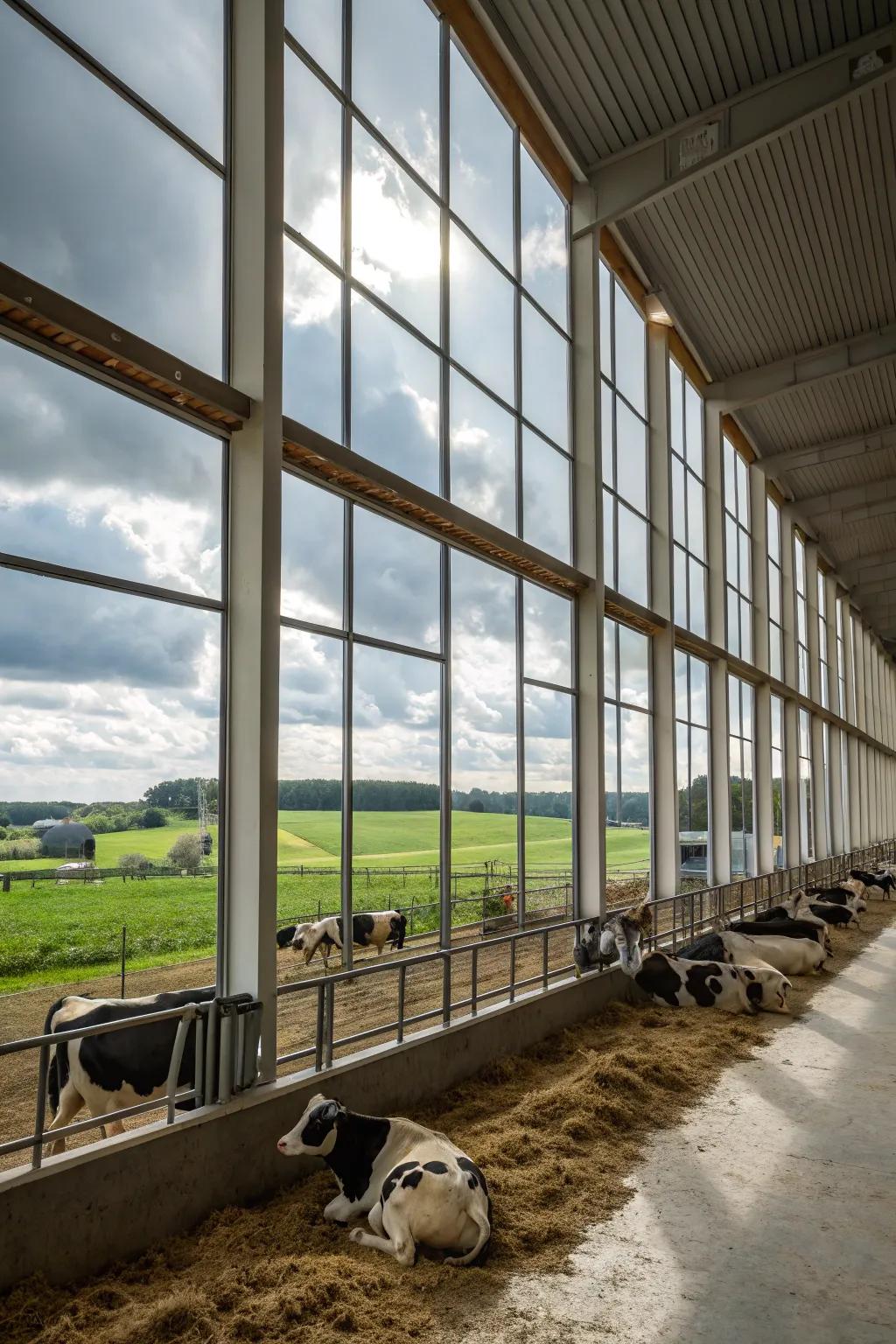 Sunlight bathing a calf barn, leading to a cozy and attractive setting.
