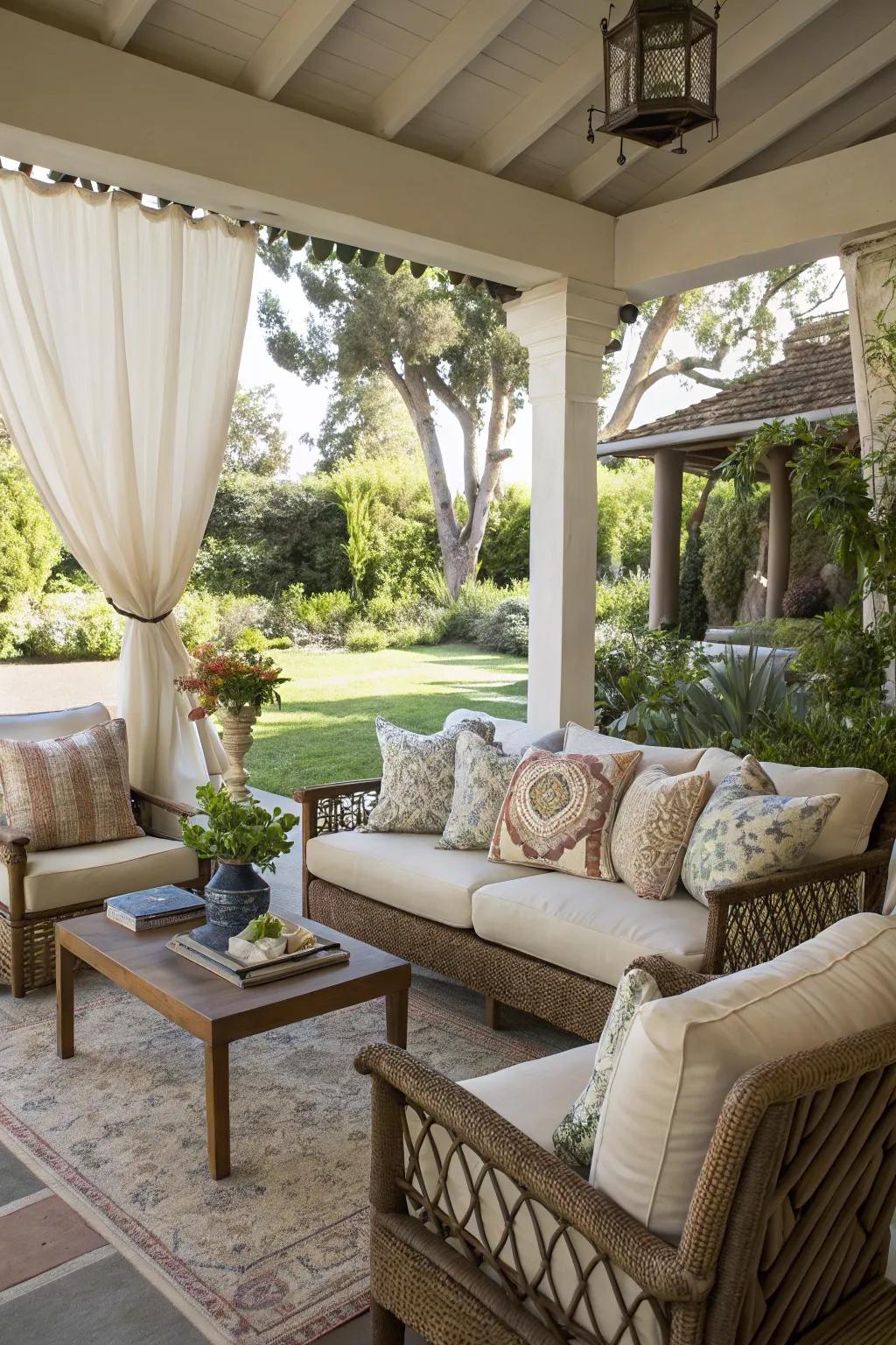 Comfortable seating in a California room with decorative pillows.