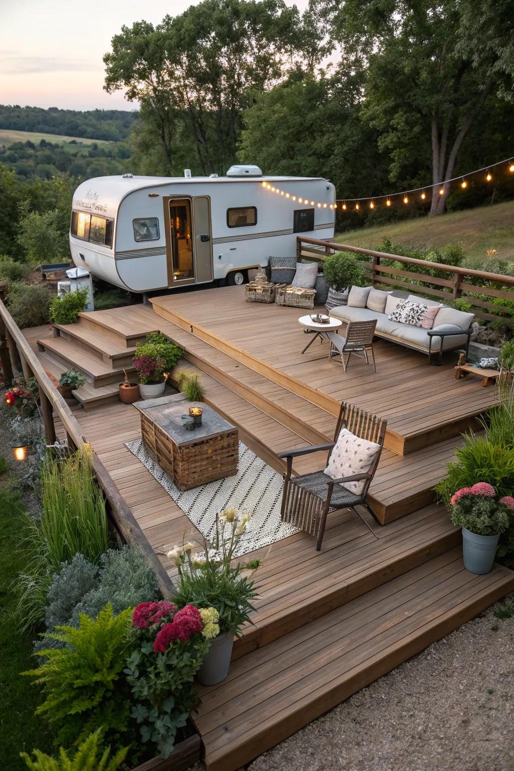 A graded deck gives your camper space more depth.