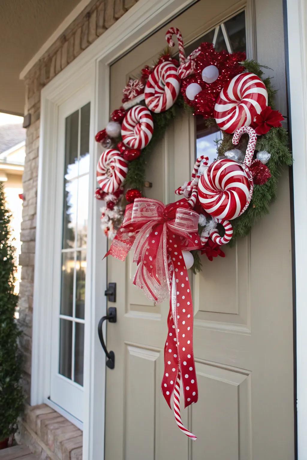 Make an inviting entryway with your peppermint stick themed ring.