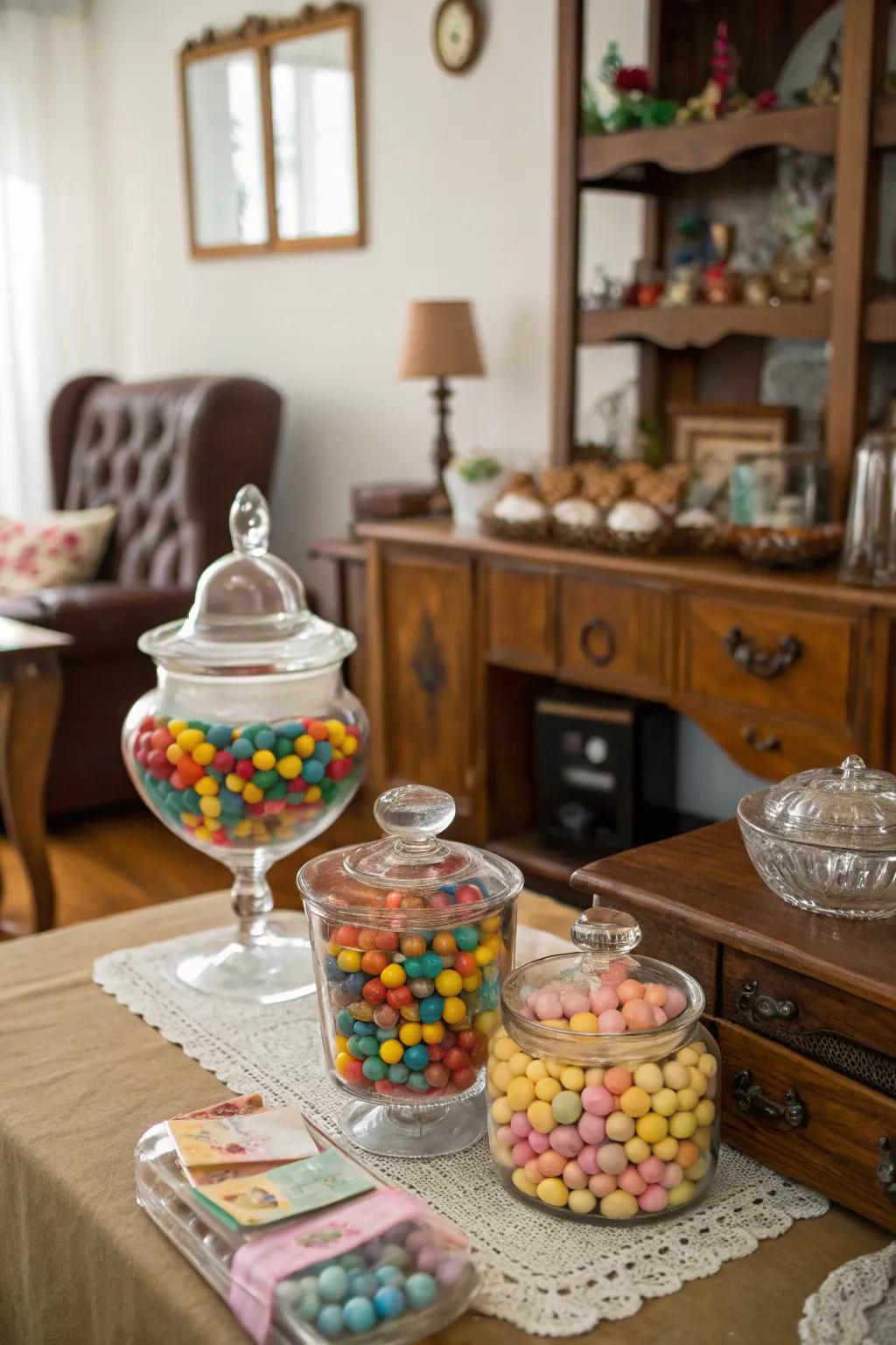 Vintage candy shop vibes enhanced in a modern setting.