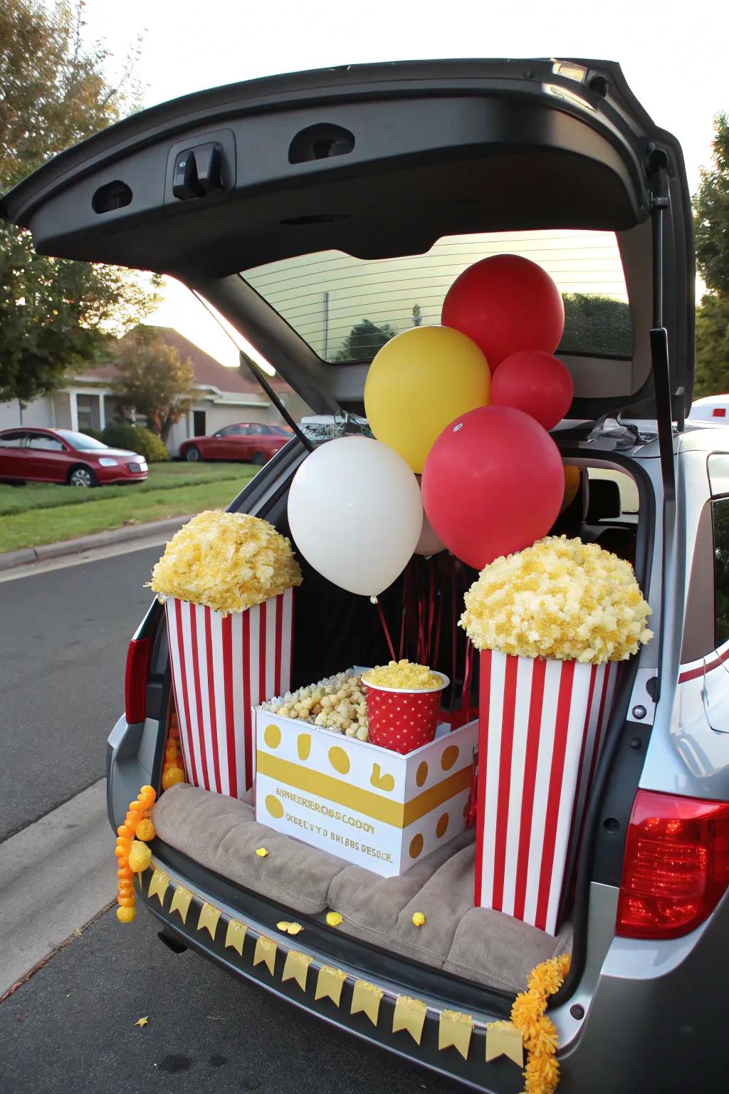 A trunk filled with oversized buttery treat decorations, perfectly capturing the soul of a fair snack.