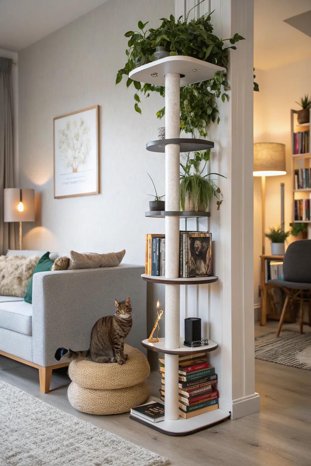Functional and visually pleasing integration of feline-oriented furniture.