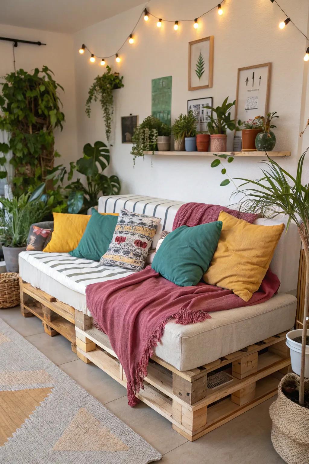 A custom-built pallet couch provides limitless customization possibilities for your residence.