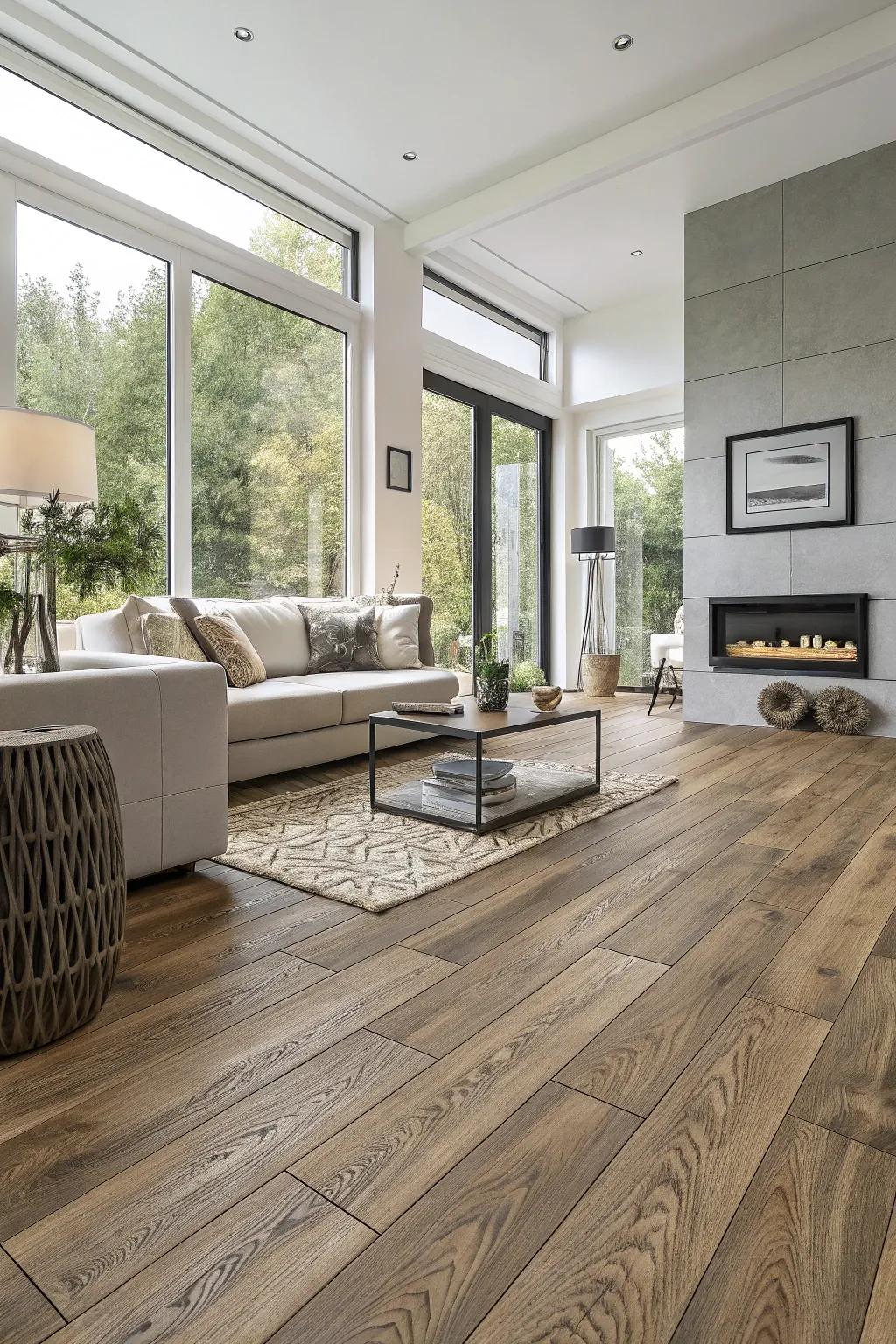 Laminate flooring's adaptability and refinement make it a superb choice for contemporary residences.