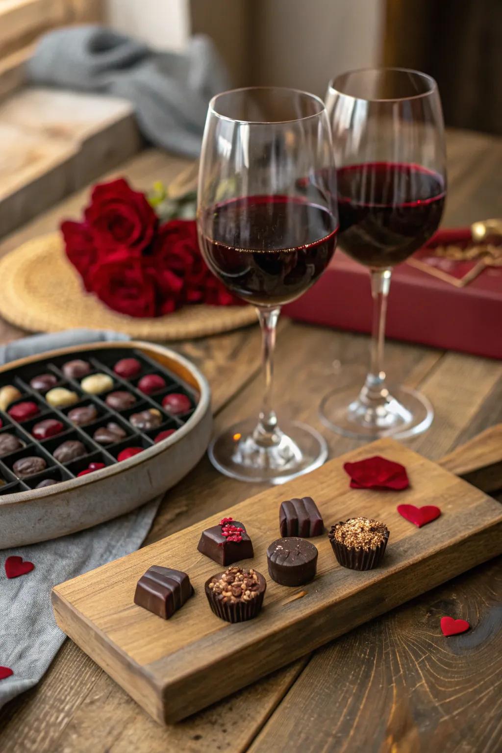 An intimate setup for an elegant cocoa and wine pairing experience.