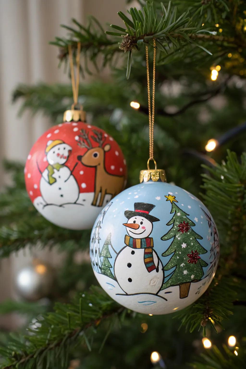 Hand-painted adornments showcasing holiday personalities infuse allure into your ambiance.