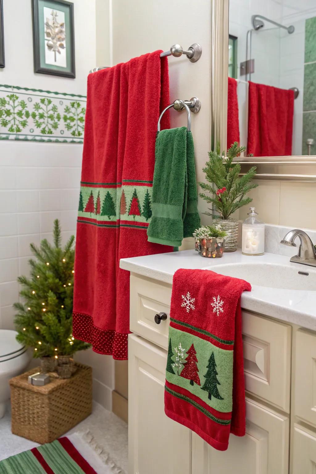 Simple holiday linens can reinvent your bathroom aesthetic.