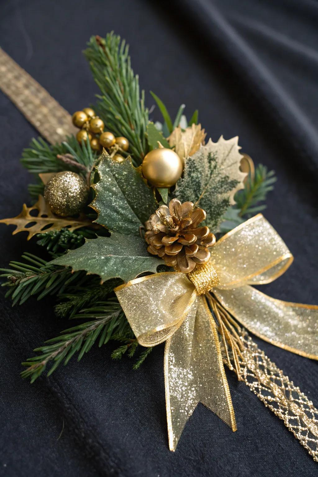 An exquisite Christmas posy accentuated with gilded filament.