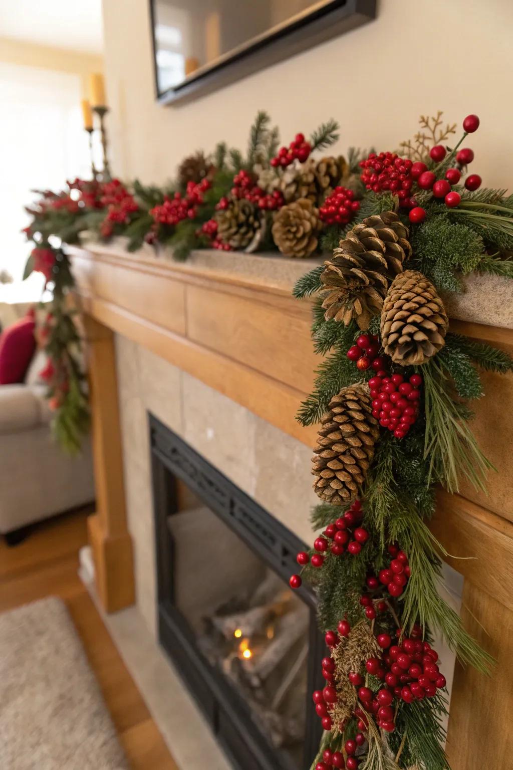 An earthy branch swag lending a natural flourish to your holiday ornaments.