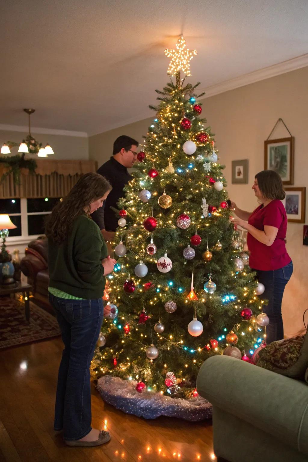 Attendees endeavoring to guess the aggregate of baubles embellishing a resplendent Yuletide evergreen.