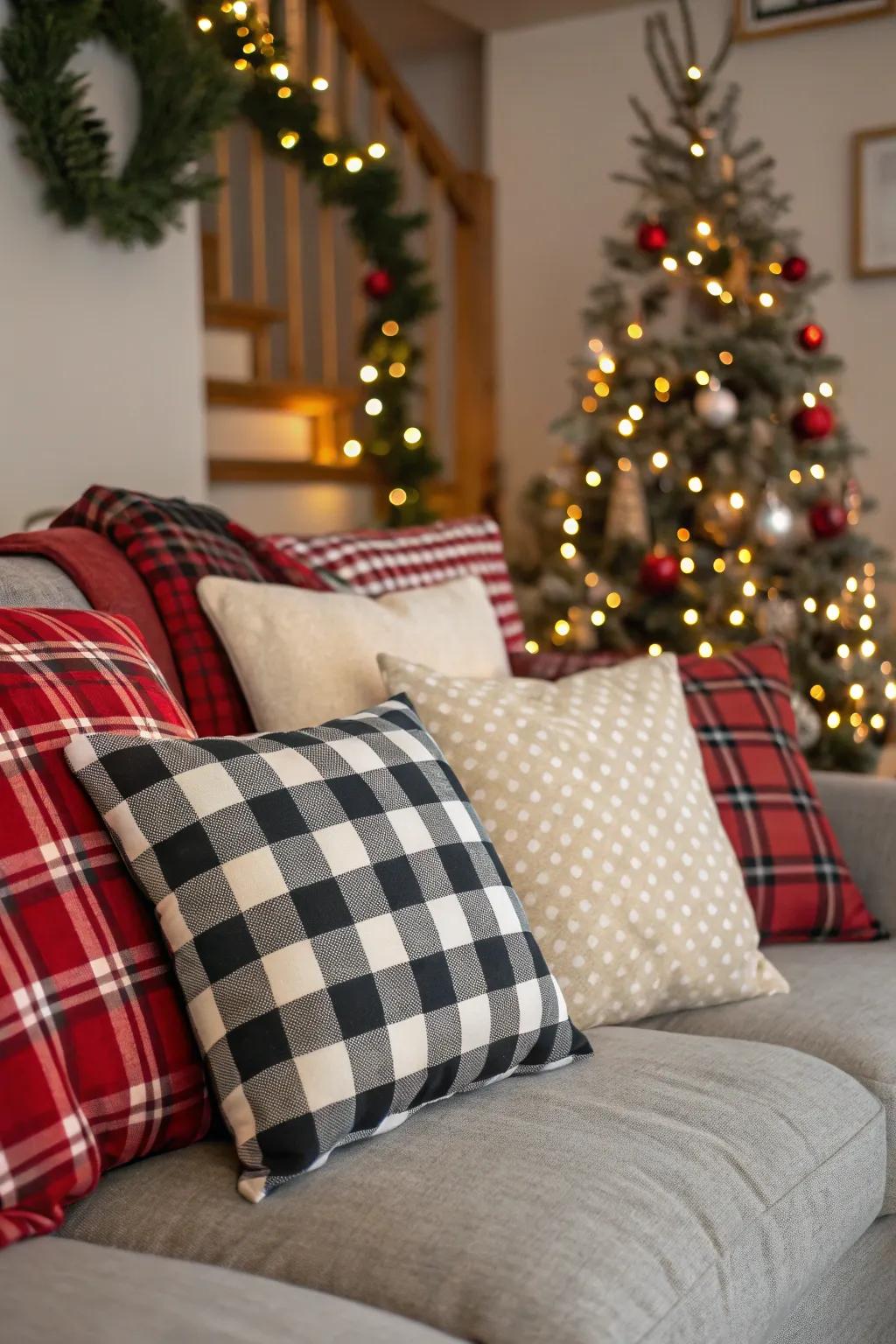 Tartan pillows introducing pastoral warmth to the living area.
