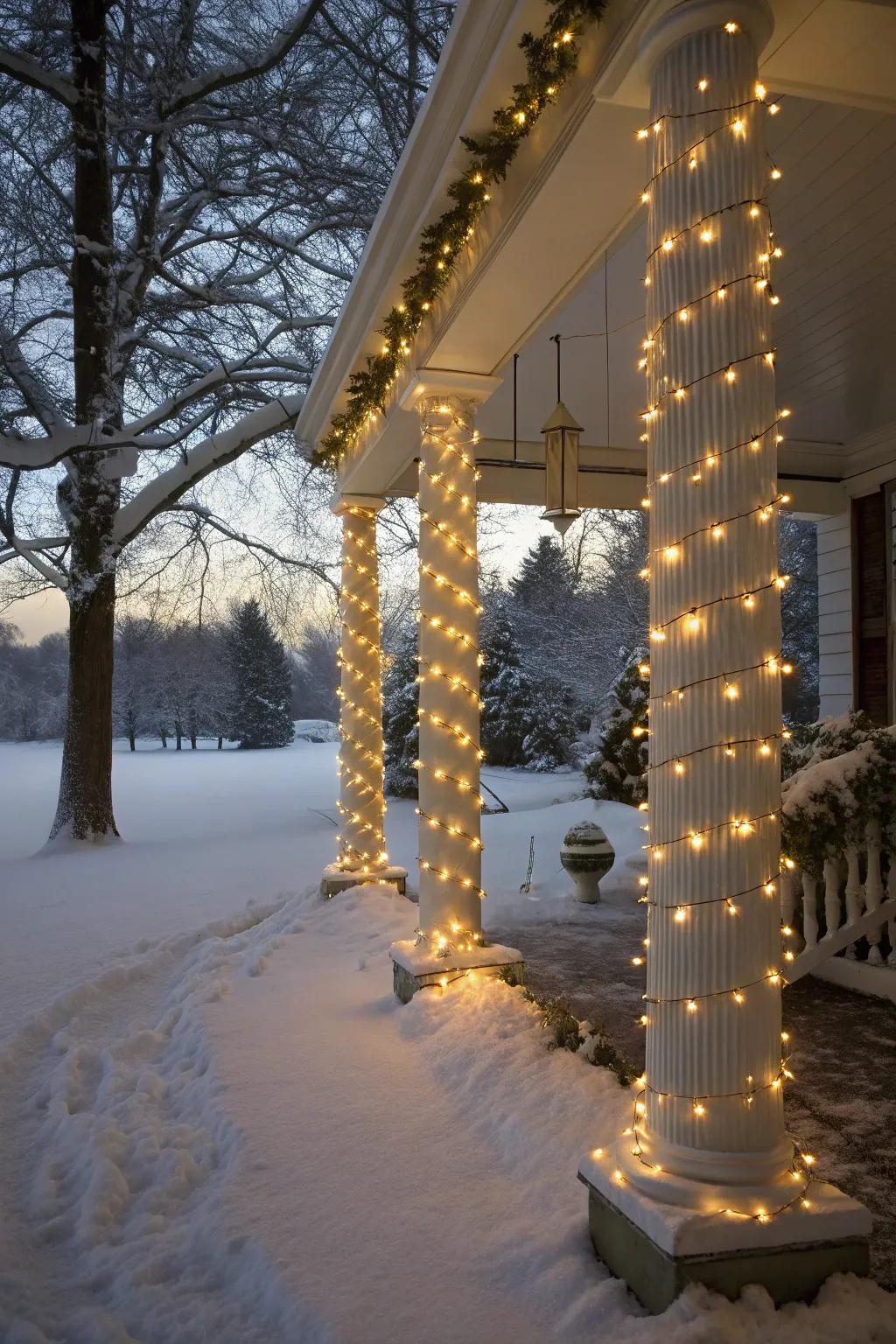 Glimmering illumination introduces enchantment to velvety evenings of snowfall.