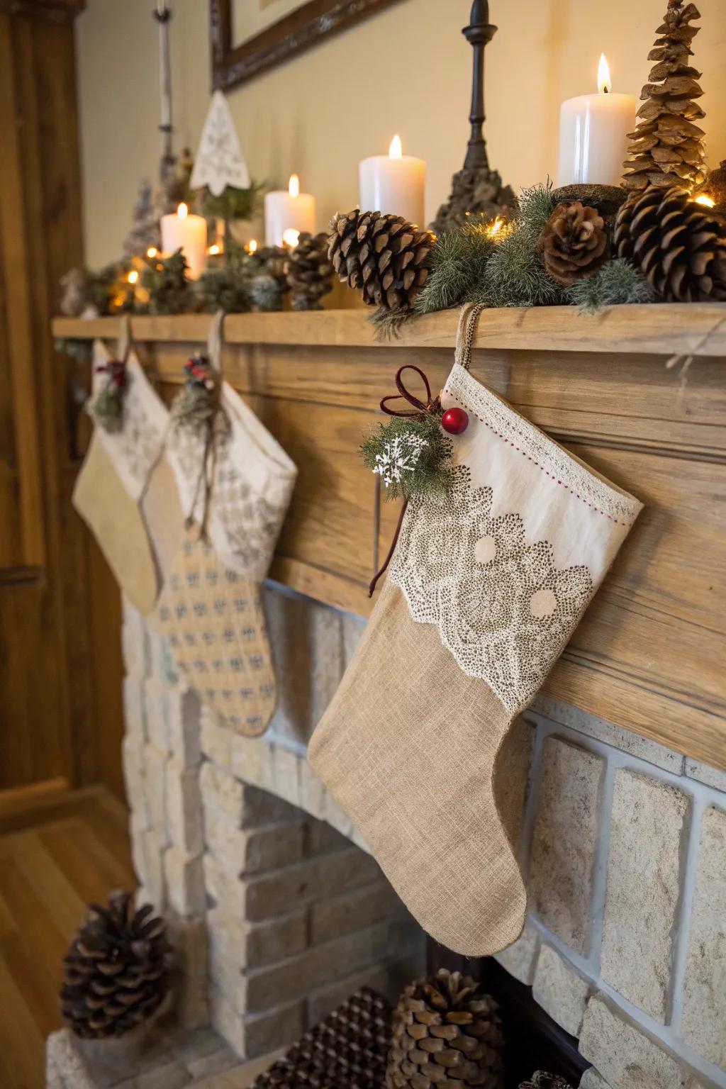 Vintage stockings add a touch of nostalgia to your festive decor.