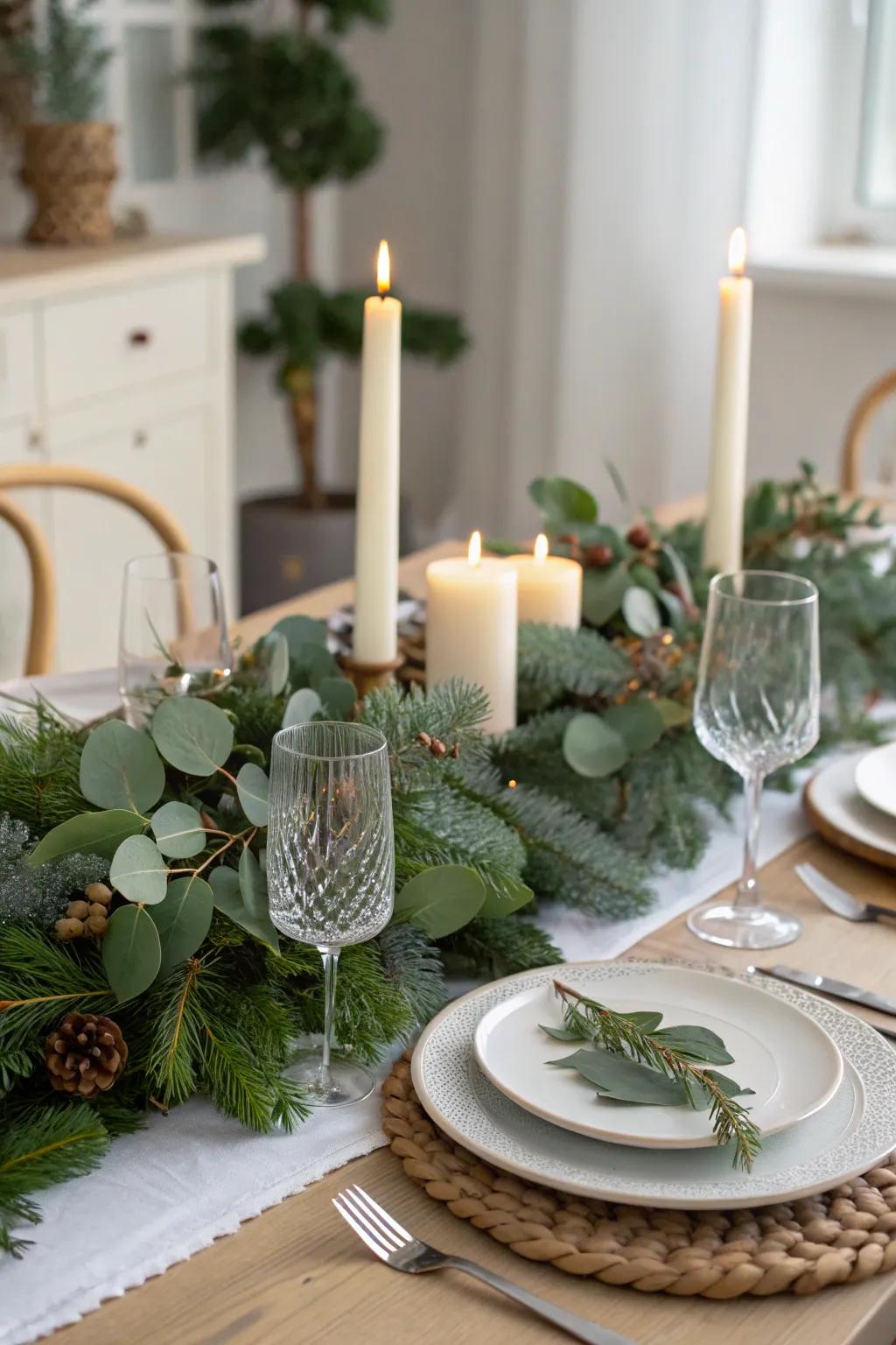 Verdant accents from nature introduce a revitalizing and fragrant touch to festive tables.