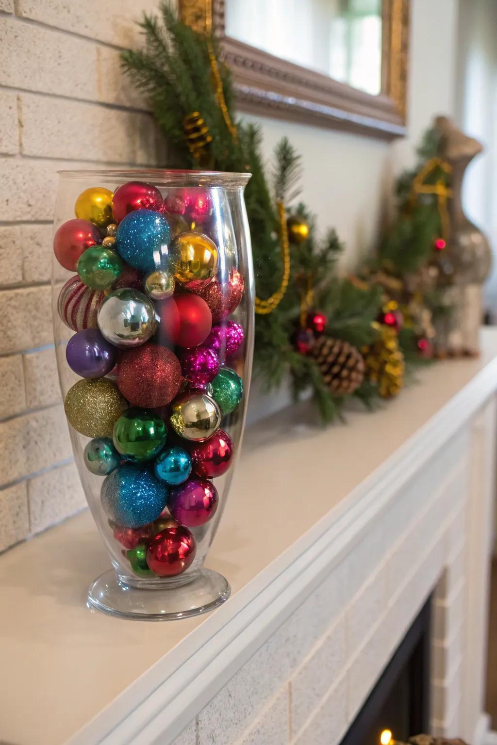 Introduce a burst of color with a bauble-filled vase.