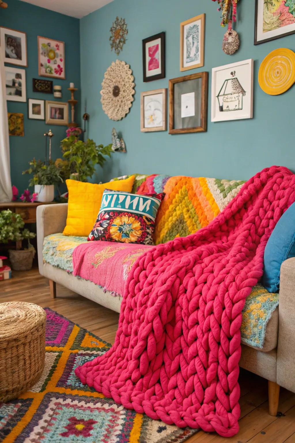 Create a statement with vividly shaded blankets.