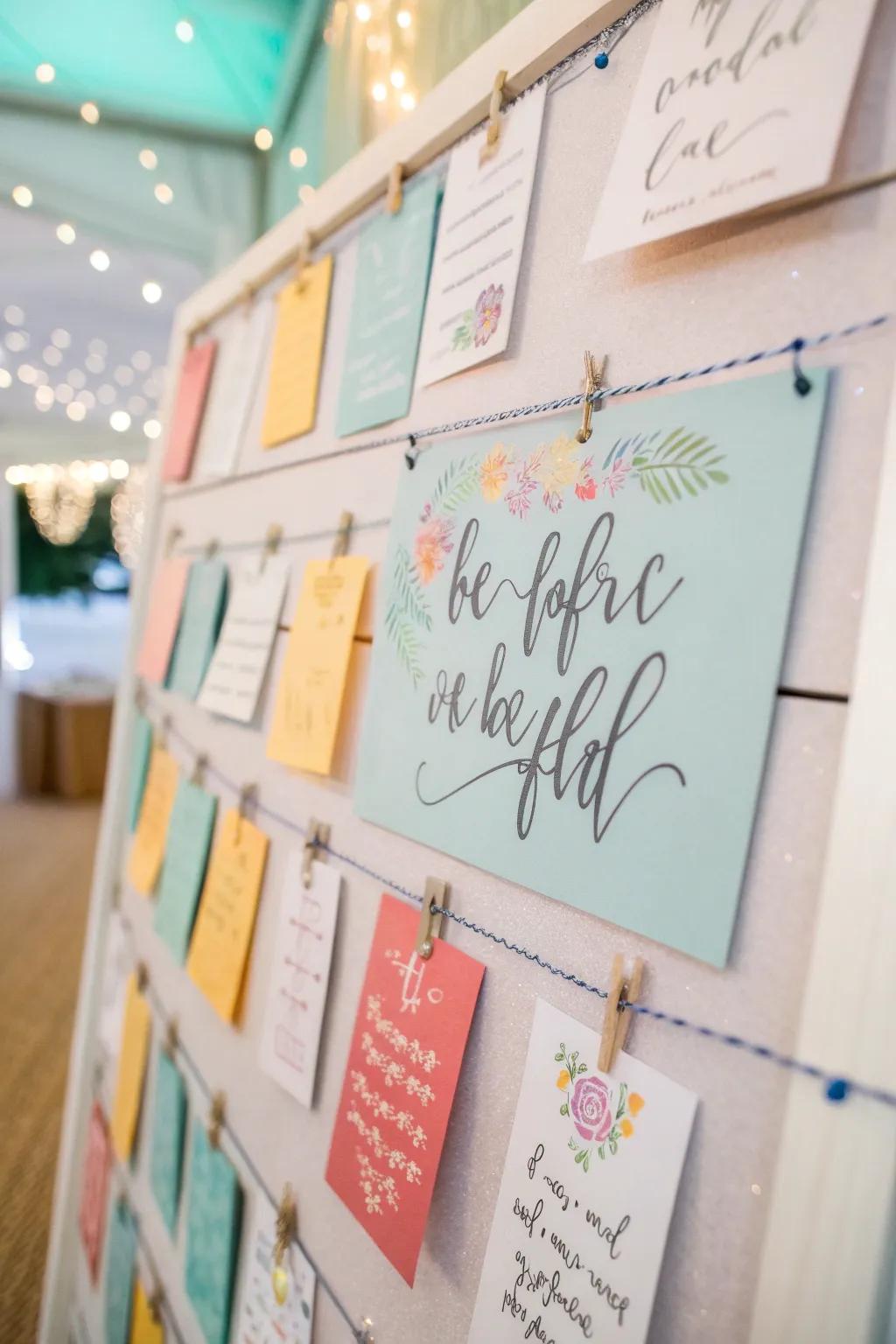 A bulletin board showcasing inspirational quotes in elegant calligraphy.