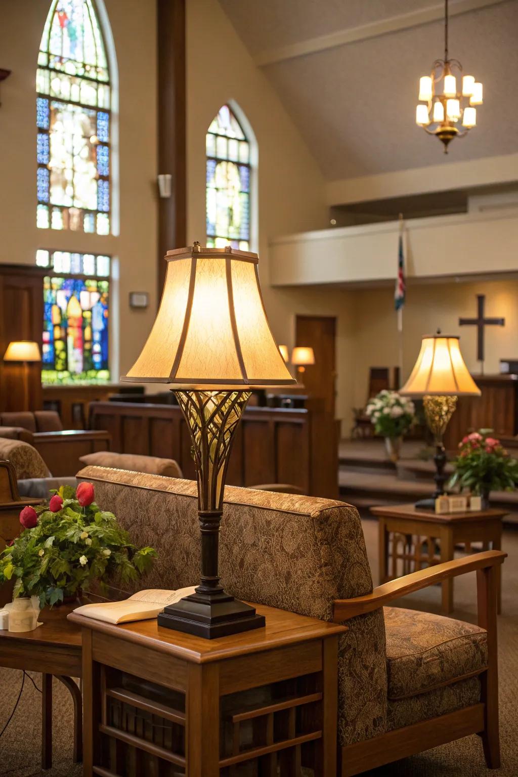 Gentle lighting produces a peaceful and inviting atmosphere.