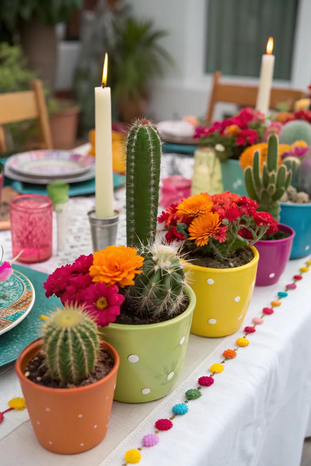 Introduce the desert ambiance to your table with these delightful cactus centerpieces.