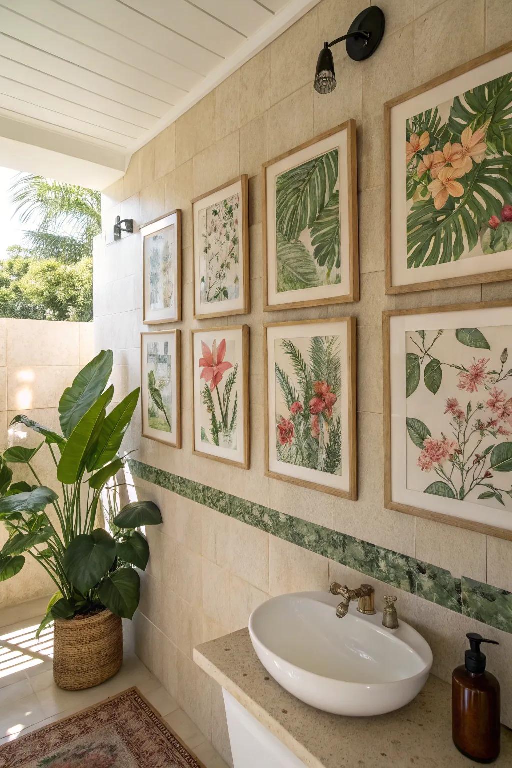 A bathroom highlighting floral designs that bring in natural charm and peace.