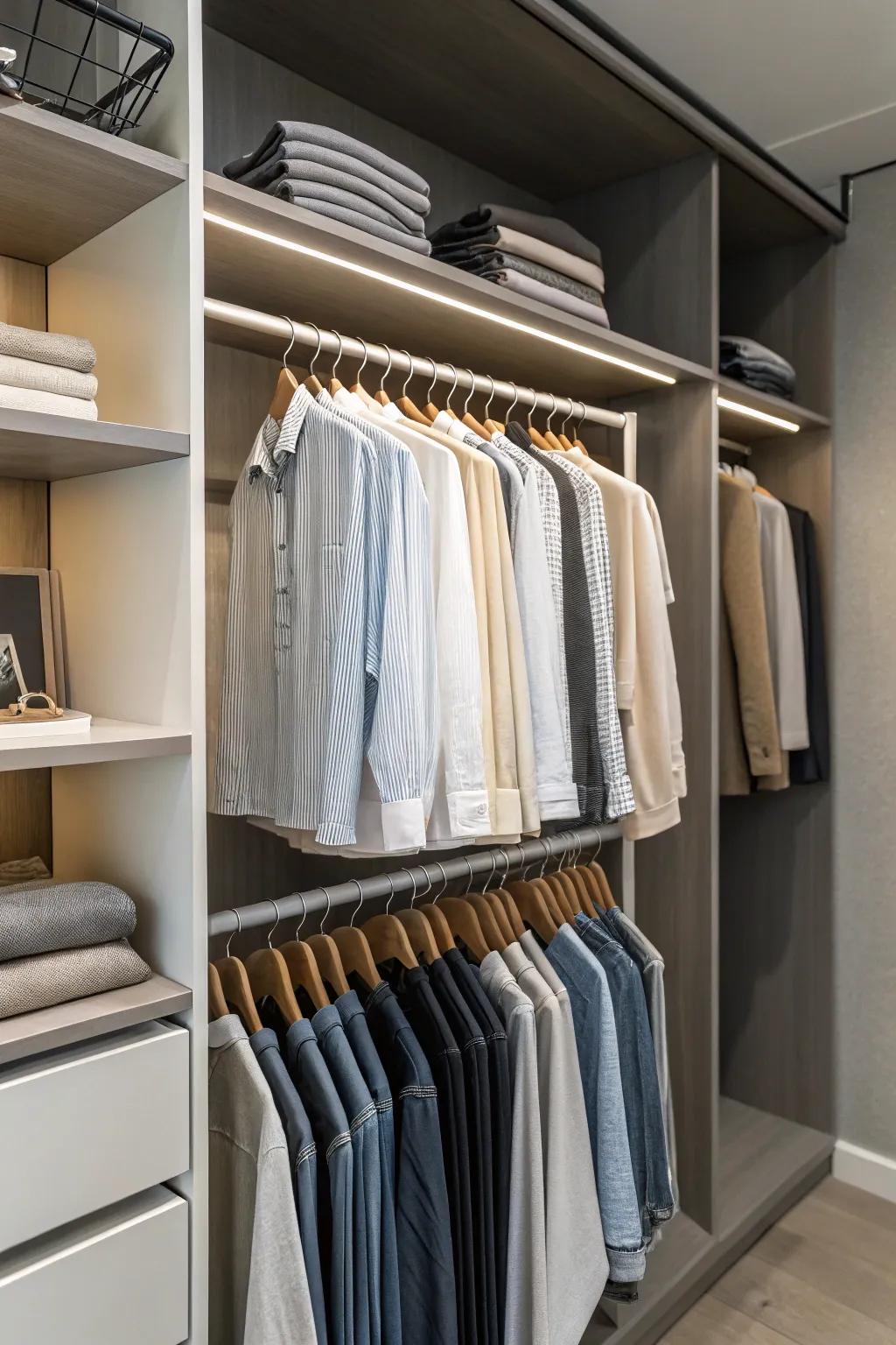 Minimalist hangers create extra space in your closet.