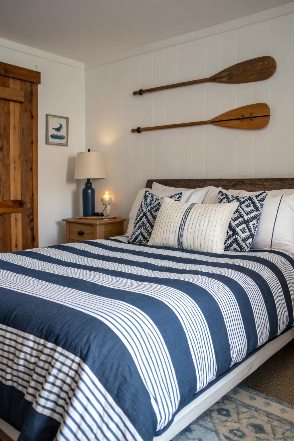 Maritime stripes imbue a timeless coastal allure.