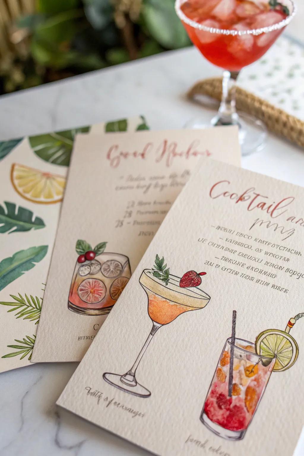 Spotlight your signature drinks with illustrated cocktail invitations.