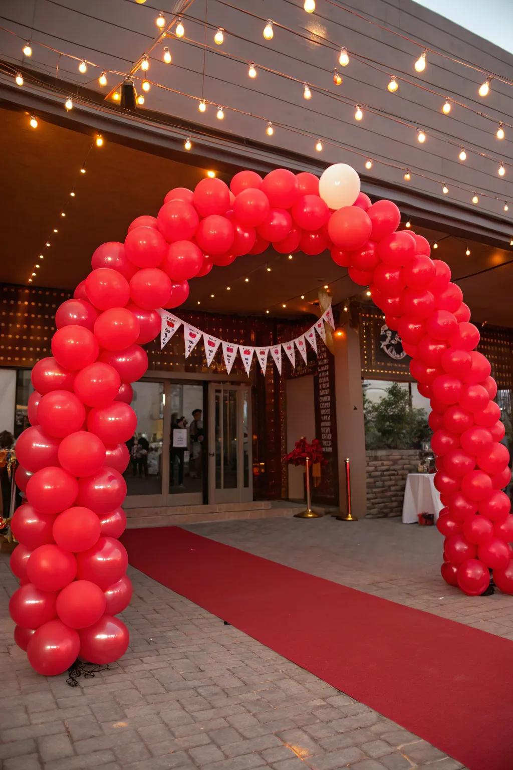 A ruby balloon garland making a striking entrance.