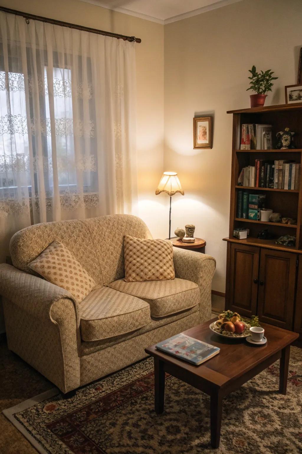 A delightful loveseat, a great fit for compact spaces.