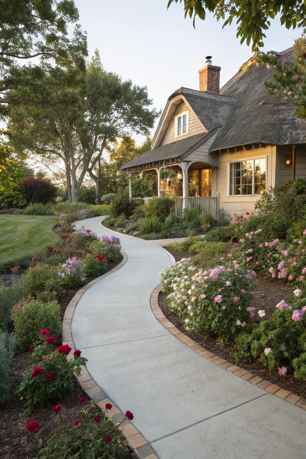 Curved walkways infuse a natural essence into your entrance.