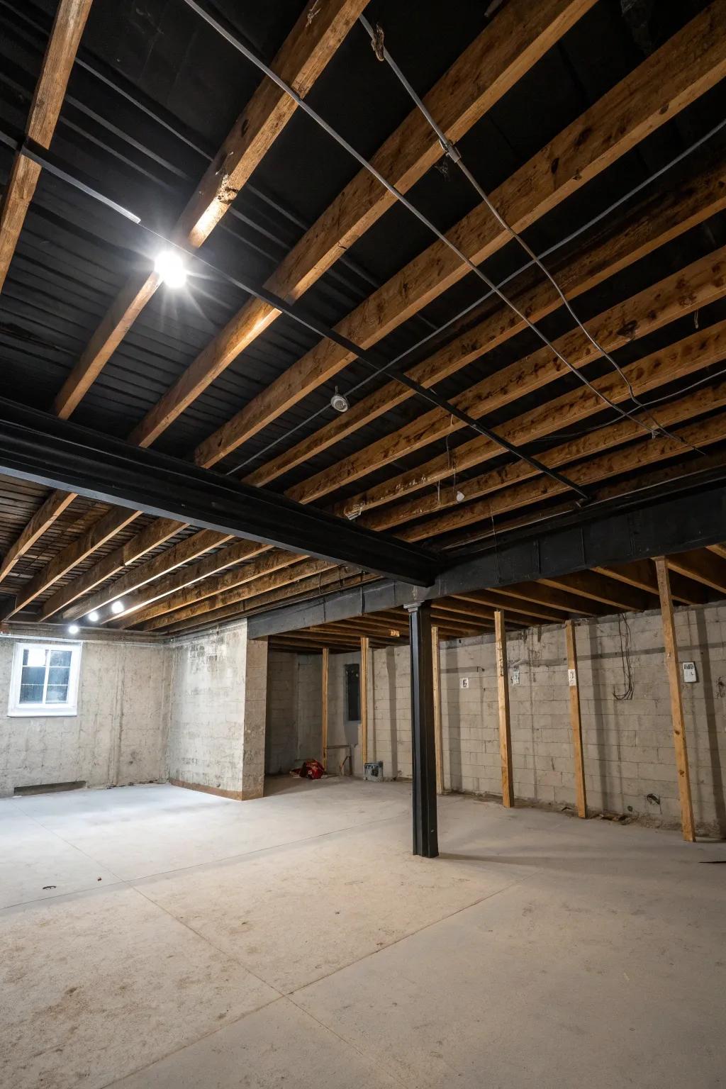Showcase the urban aesthetic with exposed beams.